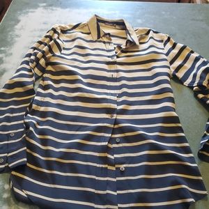 J McLaughlin black and tan striped button down shirt sz XS